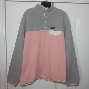 Patagonia Womens Synchilla Fleece Snap-T Pink/Gray Pullover Size XL